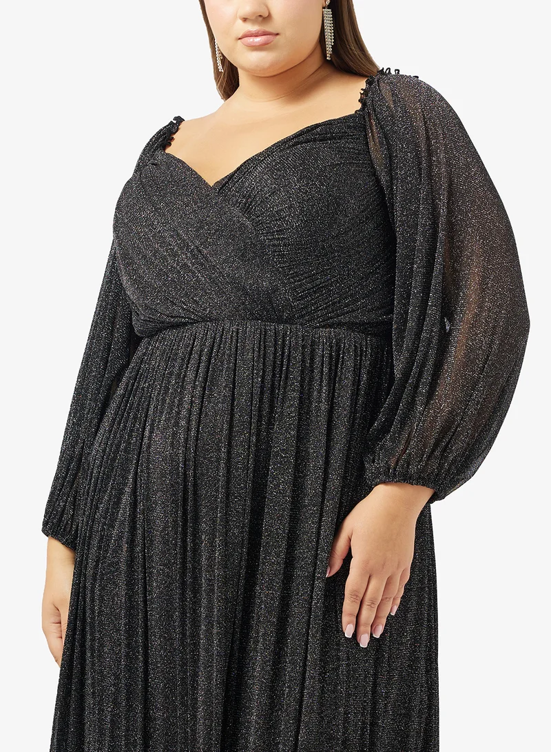 Ella Plus  Plus Size Cold Shoulder Shimmer Dress for Women | Best Price UAE